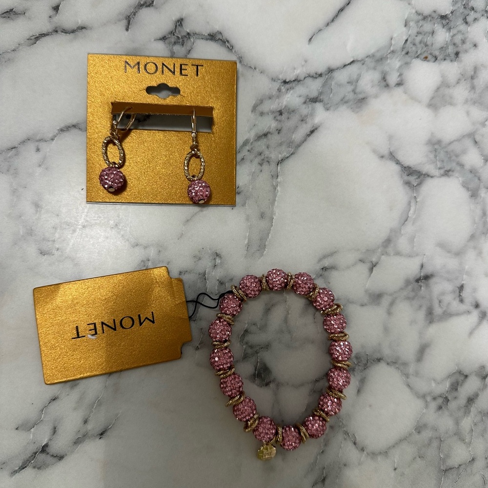 Monet Pink and Gold Dangle Earrings